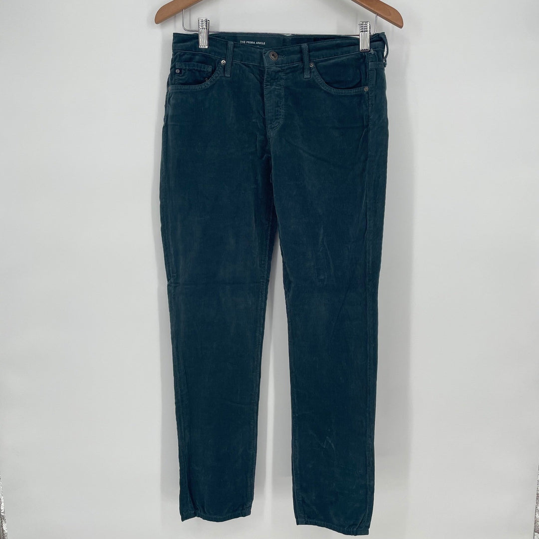 AG Adriano Goldschmied The Prima Ankle Cigarette Corduroy Pants Teal Size 27