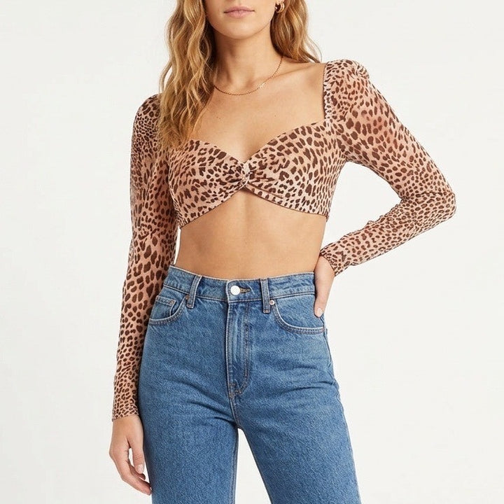 Naked Wardrobe The Statement Leopard Print Crop Top Long Sleeve Medium