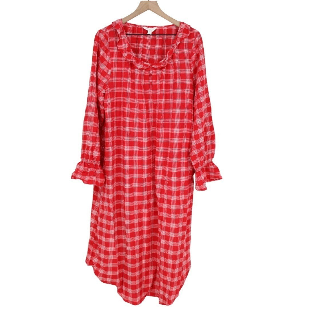 Charter Club Intimates Flannel Sleep Shirts Womens Large Red Plaid Long Sleeve