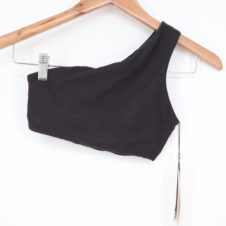 Calia Black One Shoulder Textured Wave Bikini Top UPF 50+ XXS