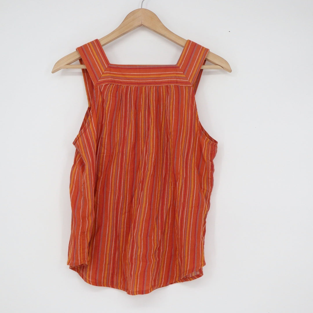 Universal Thread Orange Striped Cotton Gauze Square Neck Tank Top Small