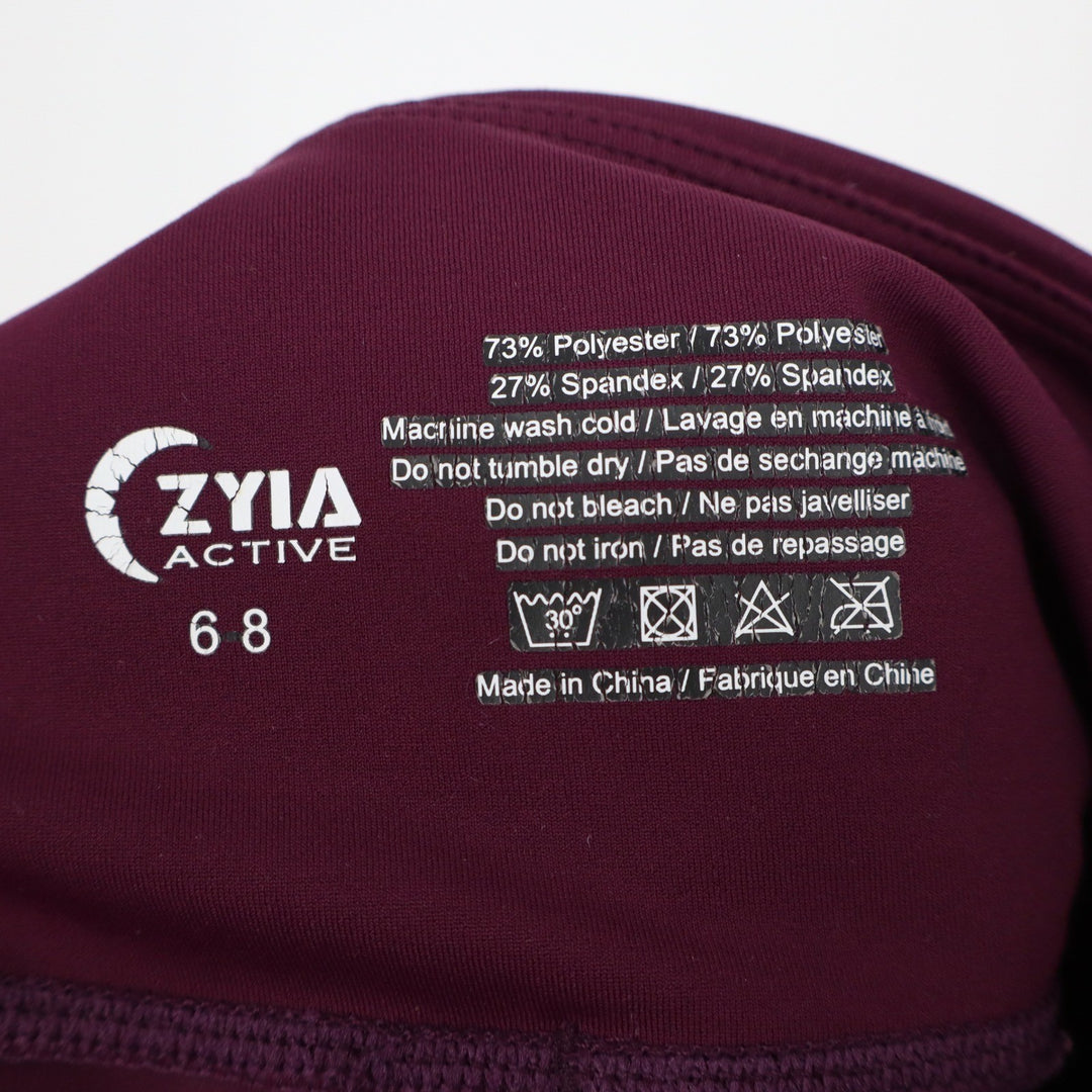 Zyia Active Leggings Womens 6-8 High-Rise Pocket Capri Burgundy Athletic