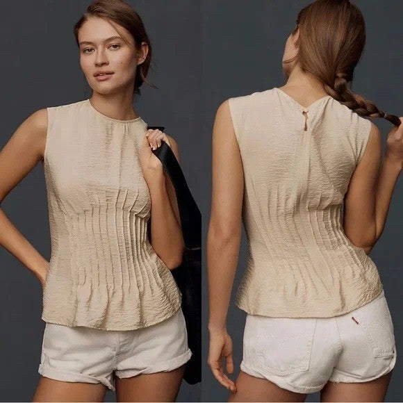 Anthropologie The Della Pleated-Waist Shell Top Size XS