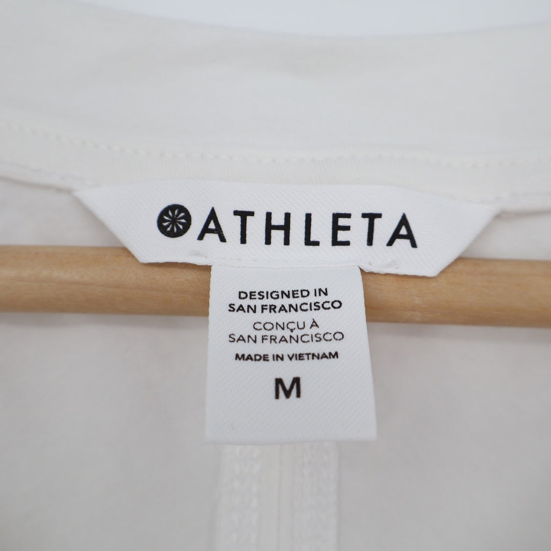 Athleta Renew V-Neck Twist Back Cap Sleeve Tee Cream Off-White Size M