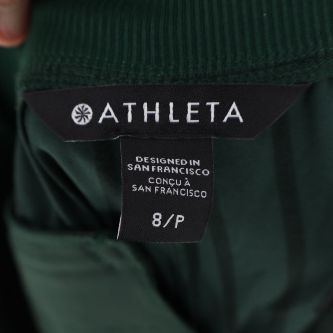 Athleta Trousers Womens 8P Green Stretch Rib Slash Pockets Side Panel Ankle Slit