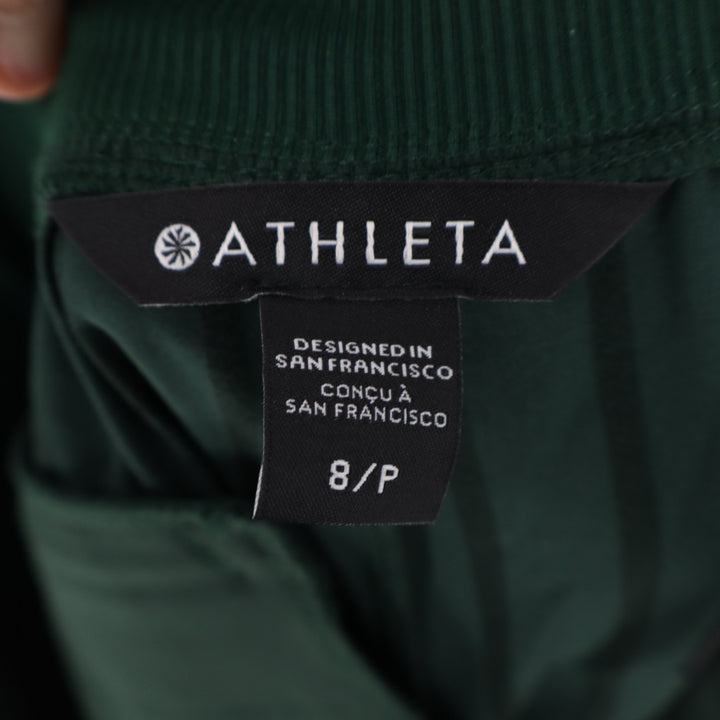 Athleta Trousers Womens 8P Green Stretch Rib Slash Pockets Side Panel Ankle Slit