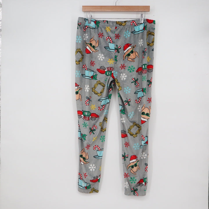 Friends TV Series Christmas Pajama Pants Gray Fleece Joggers Central Perk Large
