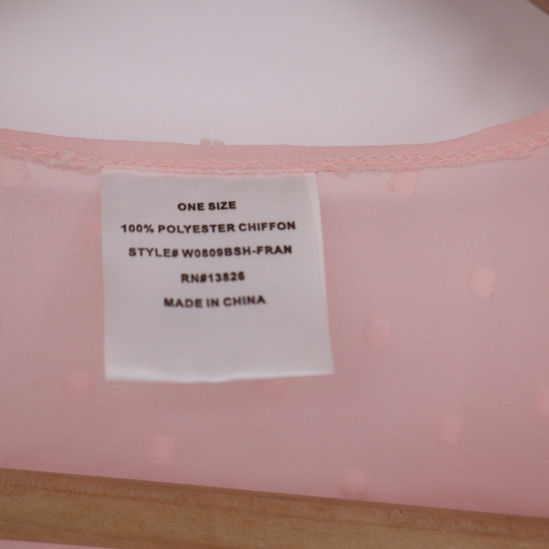 Pink Clip Dot Chiffon Pom Pom Trim Kimono Cover Up One Size