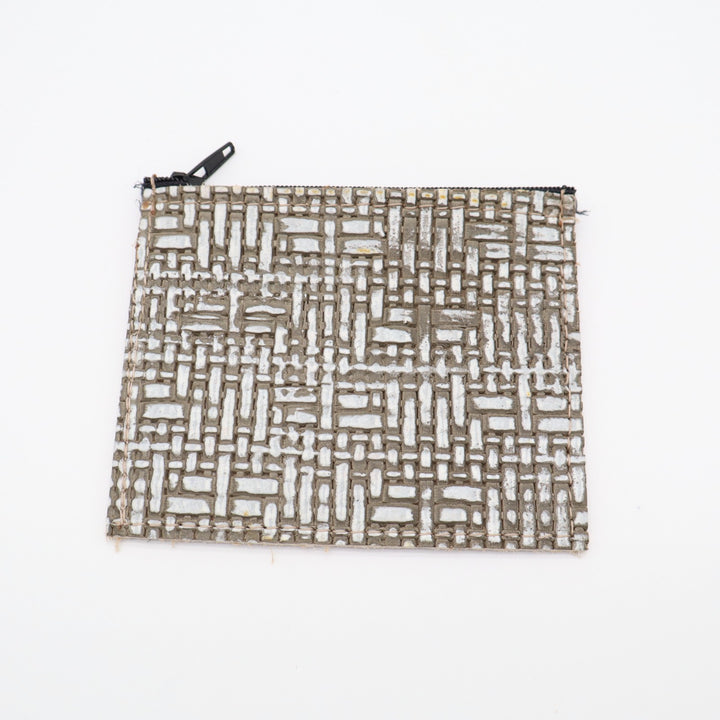 Womens Coin Pouch Slate Gray Grain Leather Textured Basket Weave Card Holder