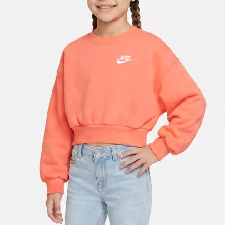 Nike Kids Girls Cropped Crewneck Sweatshirt Orange XS