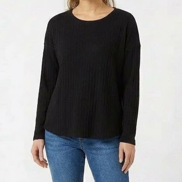 SheIn Sweater Womens Medium Black Ribbed Knit Stretch Long Sleeve Crew Neck