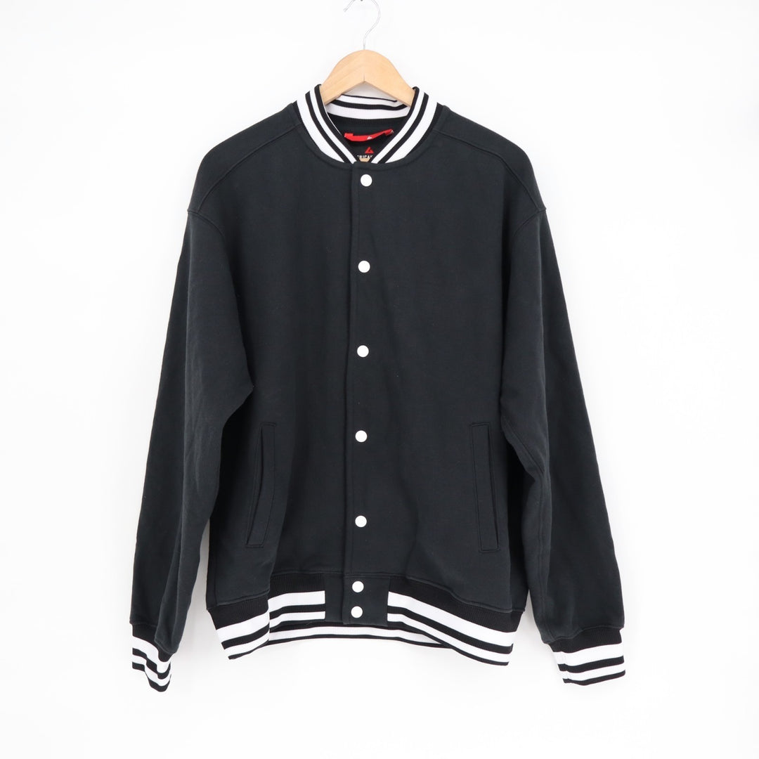 American Giant Lettermen Varsity Jacket Unisex Medium Black Cotton Snap Front