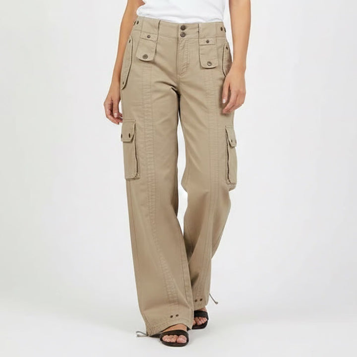 Express Utility Pants Womens 6 Beige Cotton Multiple Cargo Pockets Straight Leg