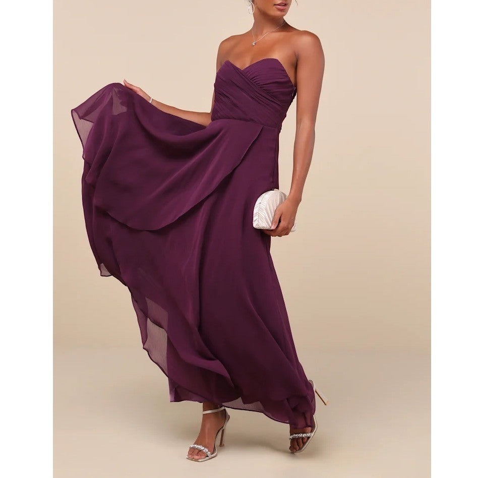 Lulus Revered Elegance Maxi Dress Womens XL Purple Lined Pleated Strapless Party