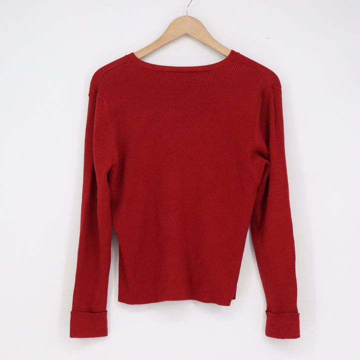 Apostrophe Red Ribbed Knit Button Front V-Neck Cardigan Sweater Womens Large