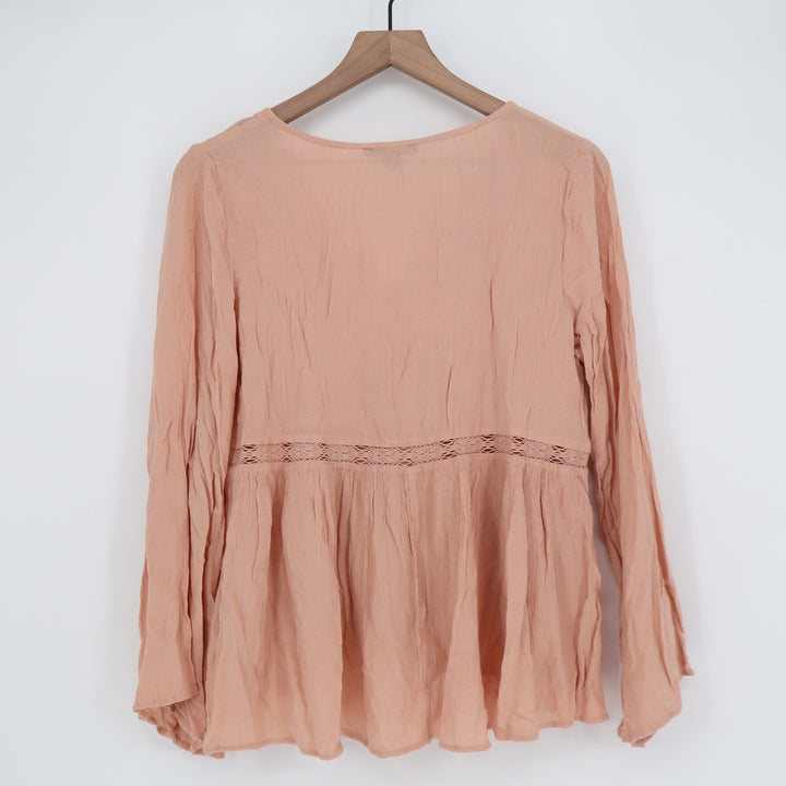 American Eagle Peach Crochet Lace Babydoll Blouse V-Neck Long Sleeve Small
