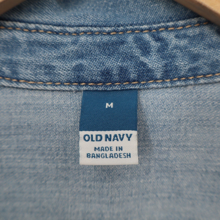 Old Navy Jean Popover Shirt Womens M Blue Denim Cotton Spread Collar Pullover