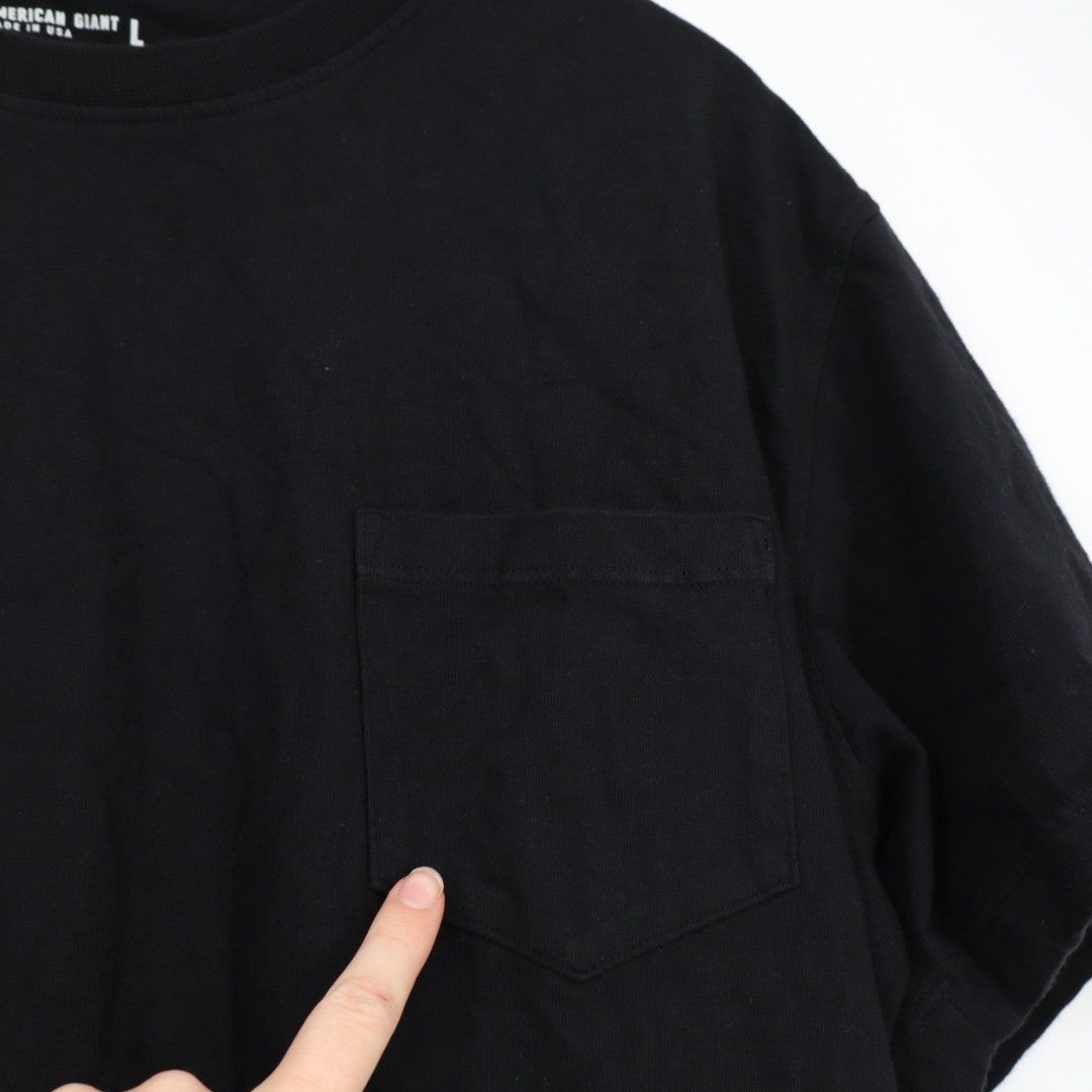 American Giant Mens Black Pocket T Shirt Crew Neck Cotton Made in USA Size L