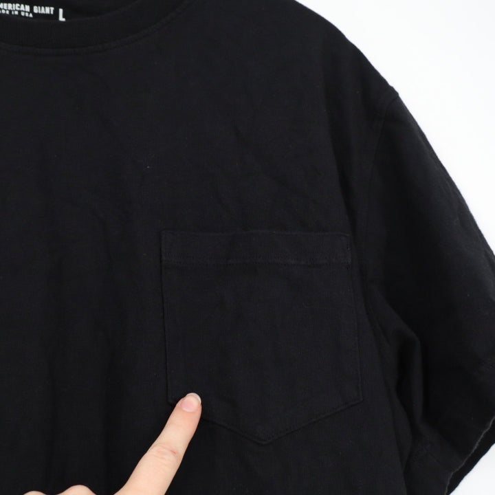American Giant Mens Black Pocket T Shirt Crew Neck Cotton Made in USA Size L