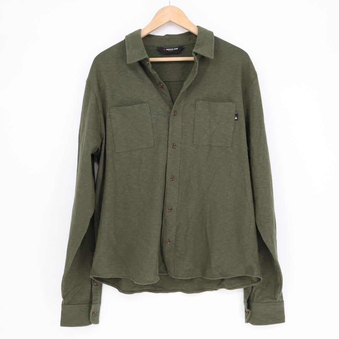 American Giant Premium Slub Shirt Mens Large Green Cotton Back Yoke Button Up