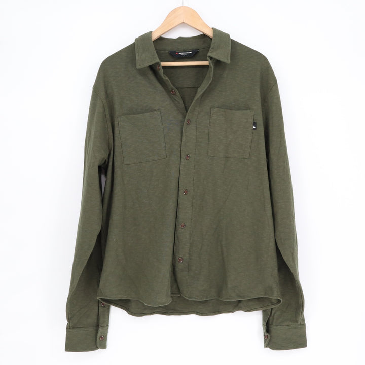 American Giant Premium Slub Shirt Mens Large Green Cotton Back Yoke Button Up
