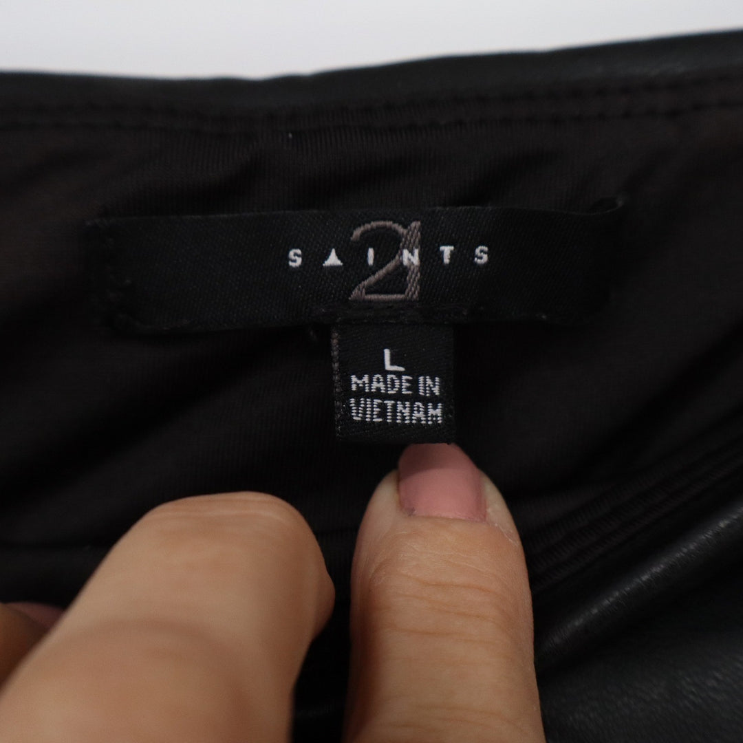 Saints 21 Black Faux Leather Leggings High Rise Stretch Large