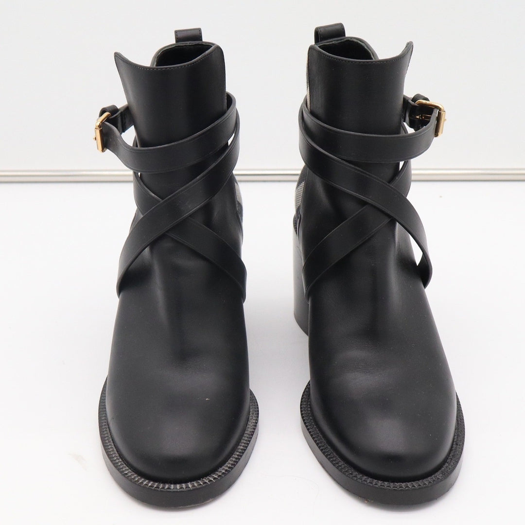 Burberry New Pryle 70 Black Leather Vintage Check Ankle Boots EU 39
