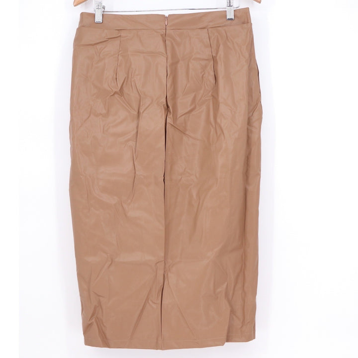 Shein Curve Camel Tan Faux Leather Midi Pencil Wrap Skirt 0XL