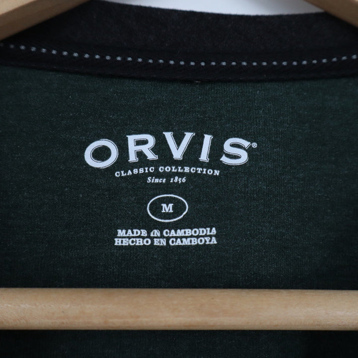 Orvis Classic Collection Mens Raglan Long Sleeve Shirt Green Black Size M