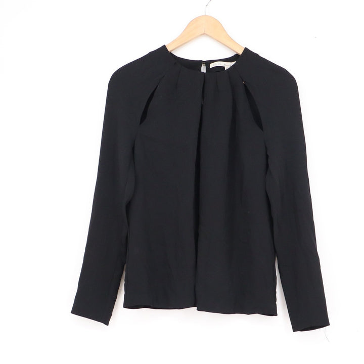 Rachel Rachel Roy Black Cutout Shoulder Pleated Blouse XS Long Sleeve Keyhole