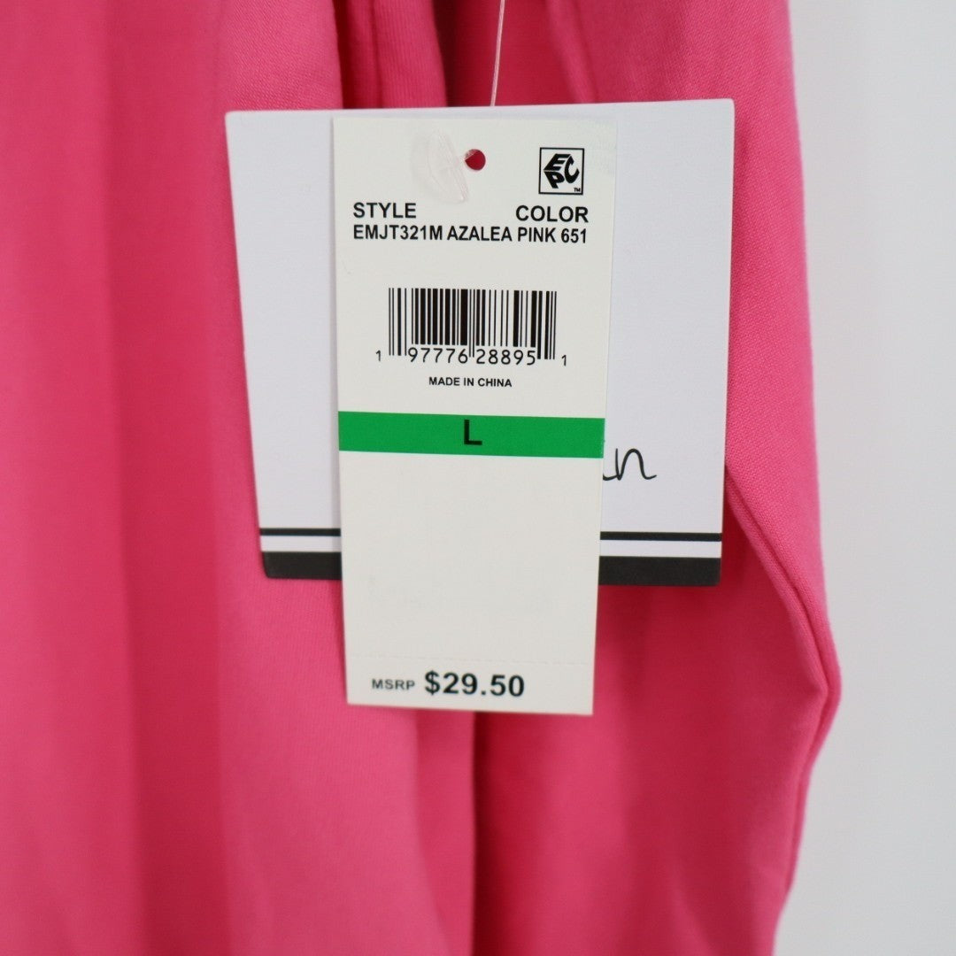 Roudelain Pajama Shirt Women Large Pink Stretch Long Sleeve Round Neck Side Slit