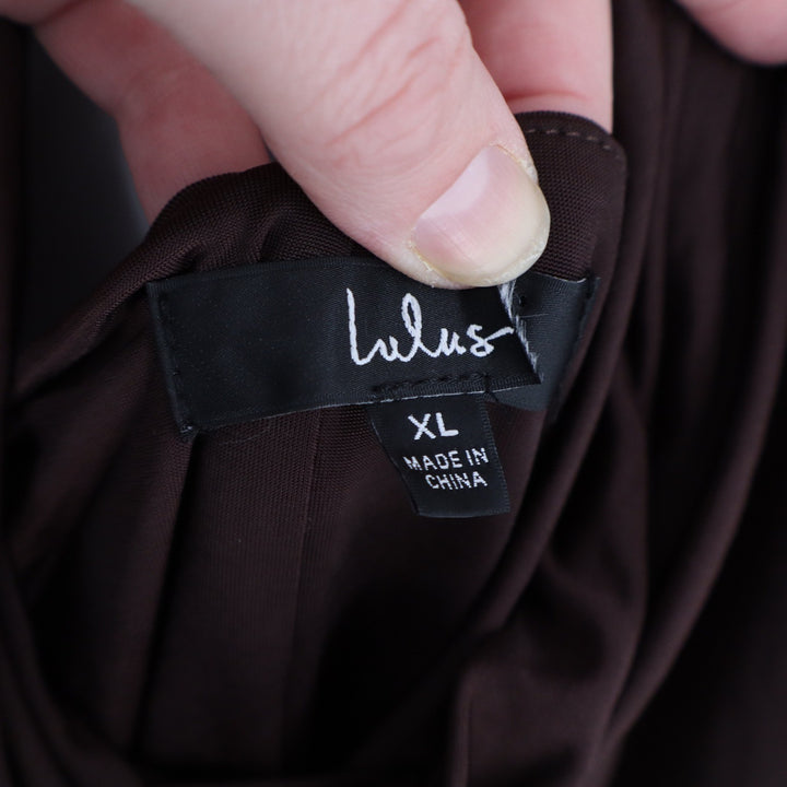 Lulus Chocolate Brown Cowl Neck Halter Maxi Dress Womens XL Low Back Jersey Knit