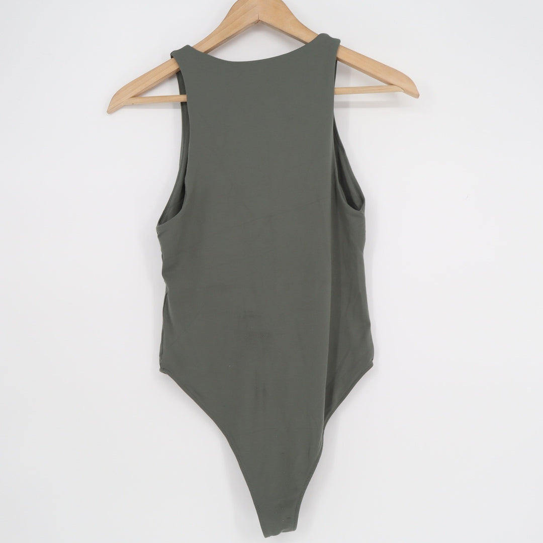 Zara Womens Racerback High Neck Sleeveless Bodysuit Olive Green Size M