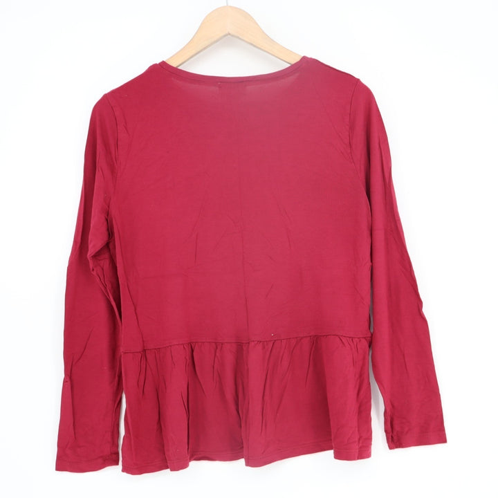 Old Navy T Shirt Women Medium Maroon Ruffled Hem Round Neck Long Sleeve Pullover