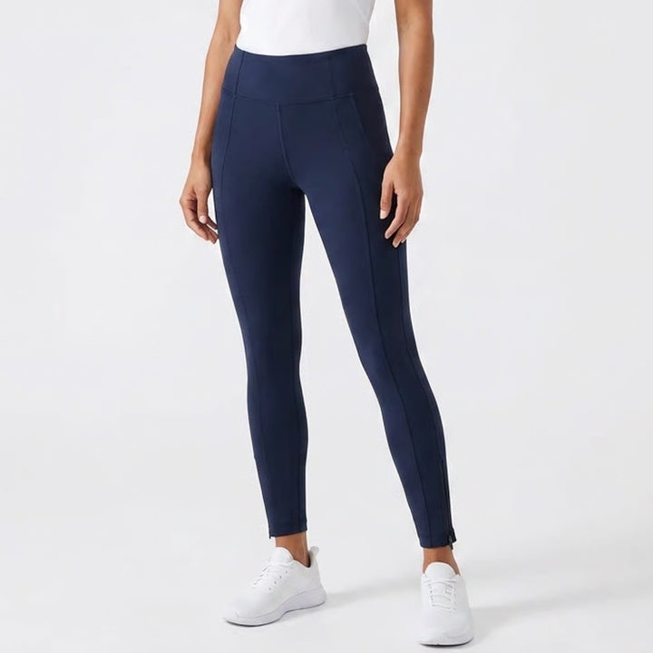 Athleta Womens Navy Blue High Rise Ankle Zip Leggings Front Seam Size M 8