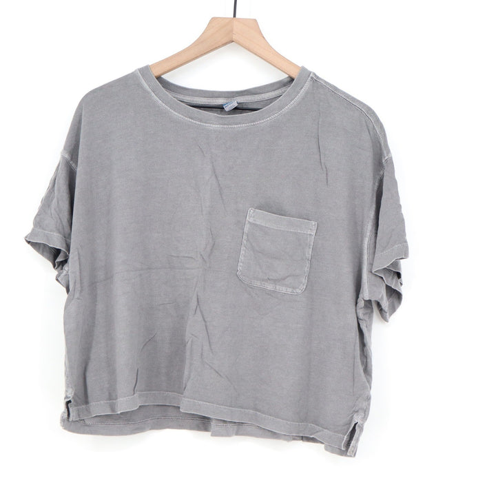 Old Navy Womens Gray Boxy Cropped Pocket T-Shirt Size L Relaxed Cotton Modal