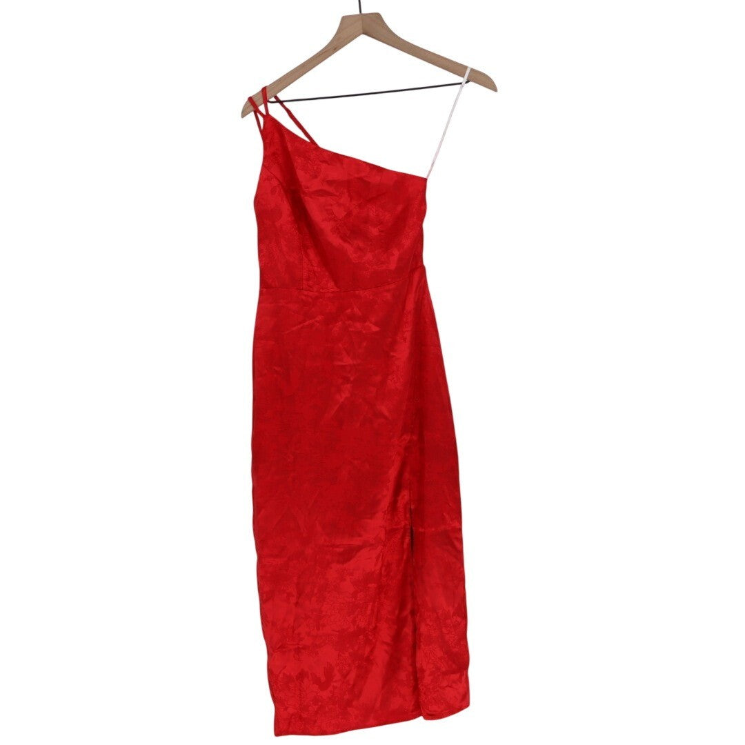 Lulus Desirable Dream Midi Dress Womens XS Red Jacquard Front Slit Back Zip