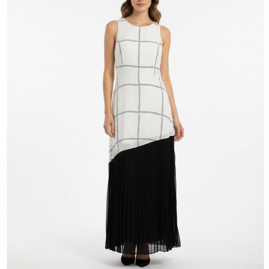 The Line & Dot Black and White Pleated Maxi Dress Size M