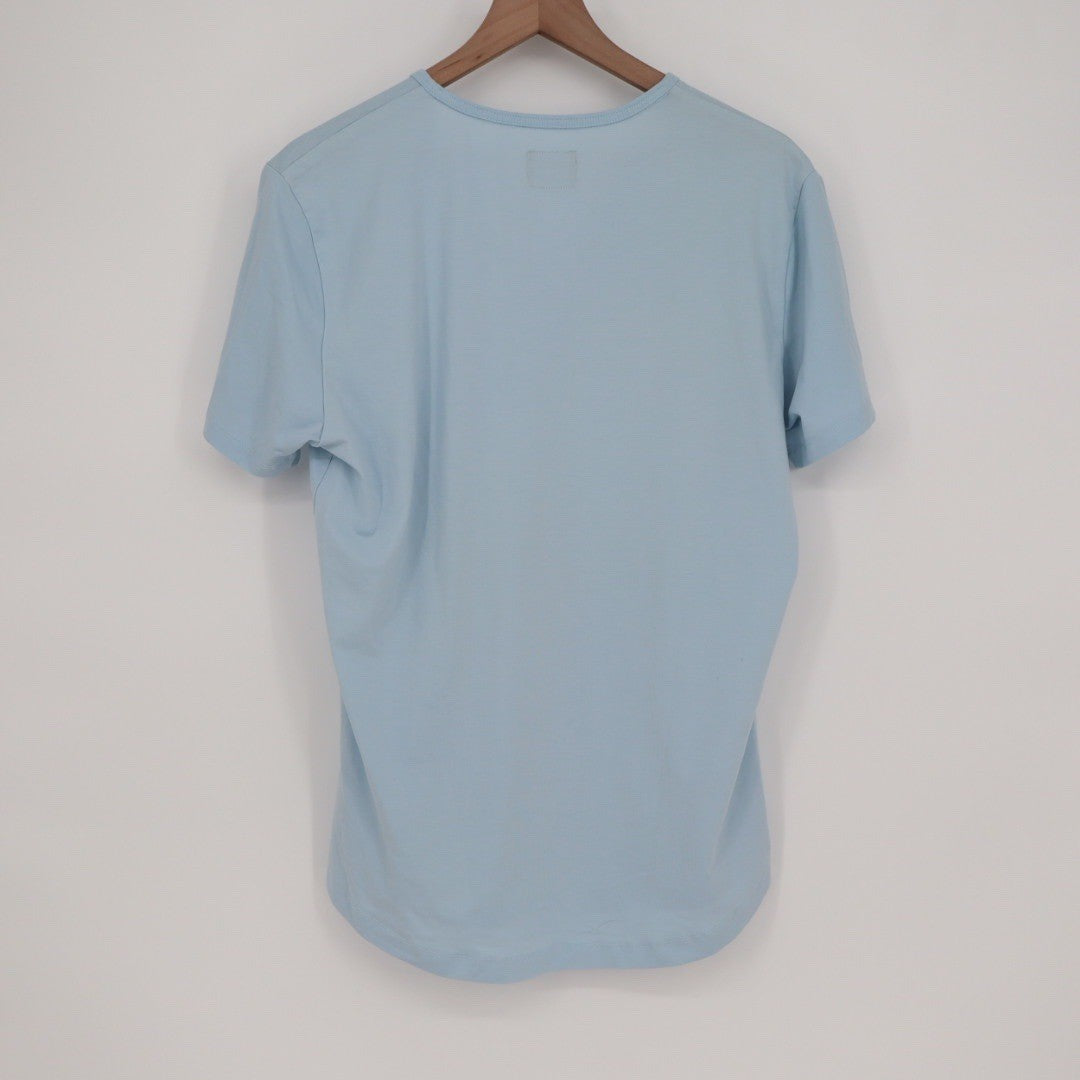 Cuts Curve Hem Henley T Shirt Mens Light Blue Short Sleeve Button Up Size M