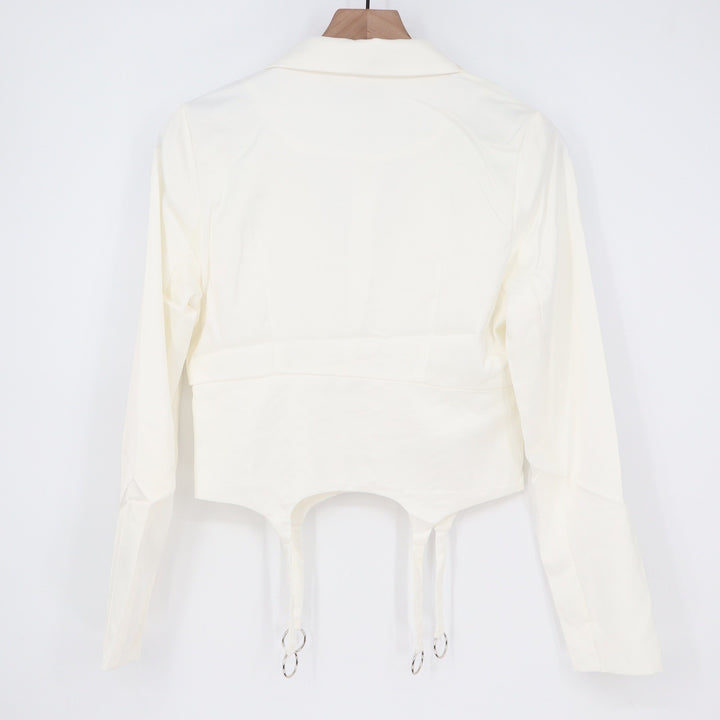 Naked Wardrobe The Statement White Cropped Garter Blazer Small