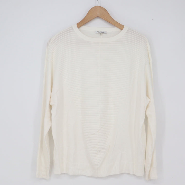 Vita Milano Sweater Womens M White Ribbed Textured Knit Crew Neck Excellent