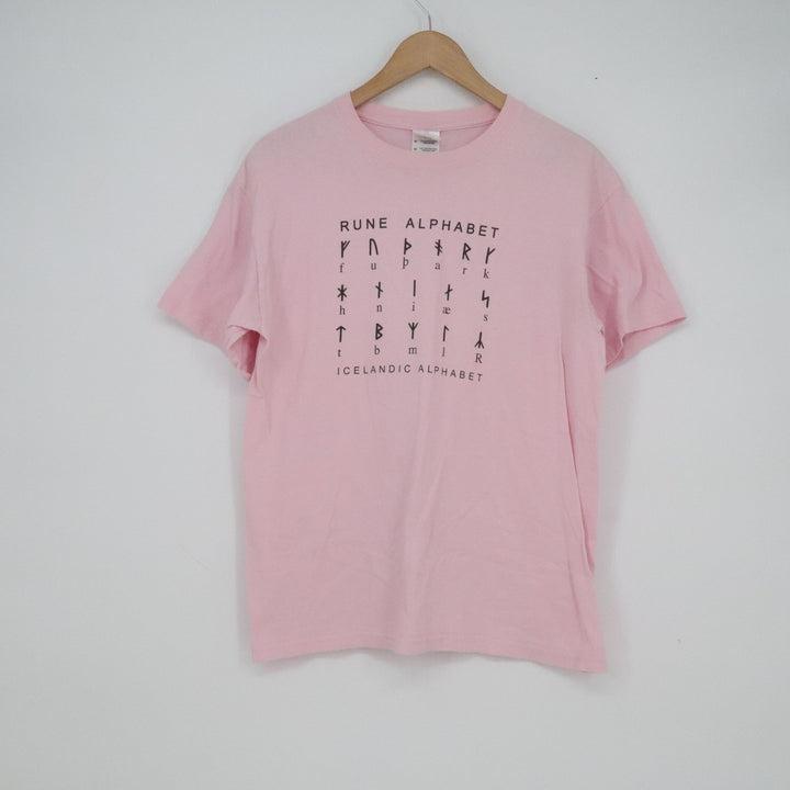 Gildan Heavy Cotton Rune Alphabet Icelandic Graphic T-Shirt Pink Medium