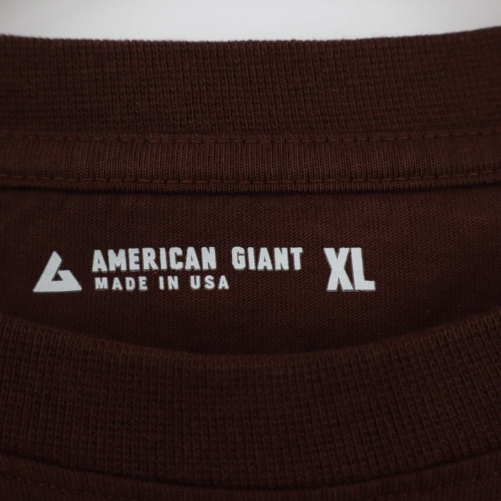American Giant T-Shirt Men XL Brown Cotton Crew Neck Front Pocket Long Sleeve