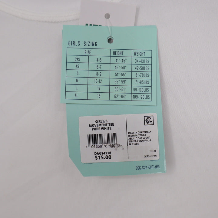 DSG Girls Pure White Movement Tee Short Sleeve Athletic Shirt Size S 8-9