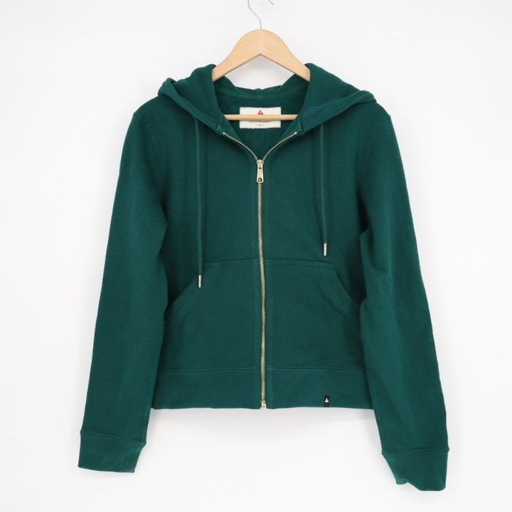 American Giant Hoodie Womens XS Green Logo Fleece Lined Kangaroo Pocket Full Zip