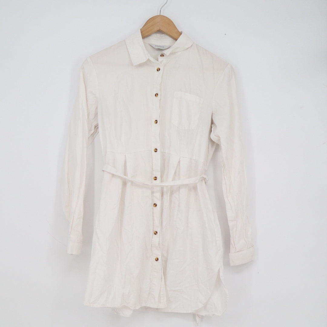 Seraphine White Cotton Maternity Shirt Dress Tie Waist Long Sleeve US 2 UK 6
