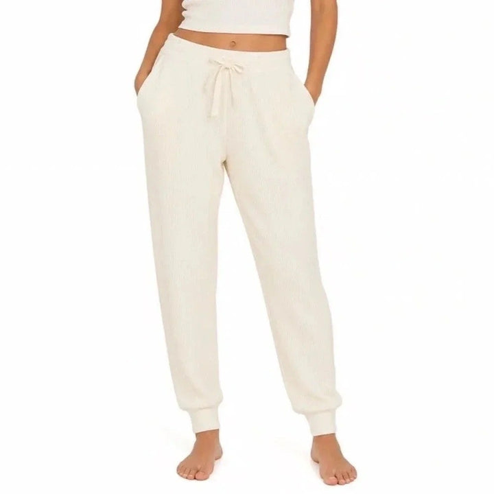 DSG Womens So Soft Ottoman Jogger Light Cream Ribbed Sweatpants Small