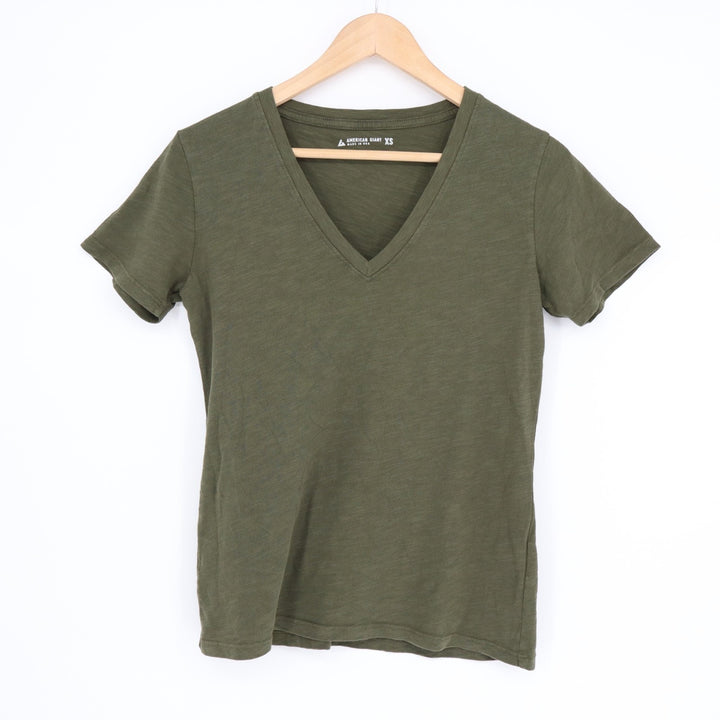 American Giant Classic T-Shirt Womens XS Olive Green Cotton Short Sleeve V-Neck