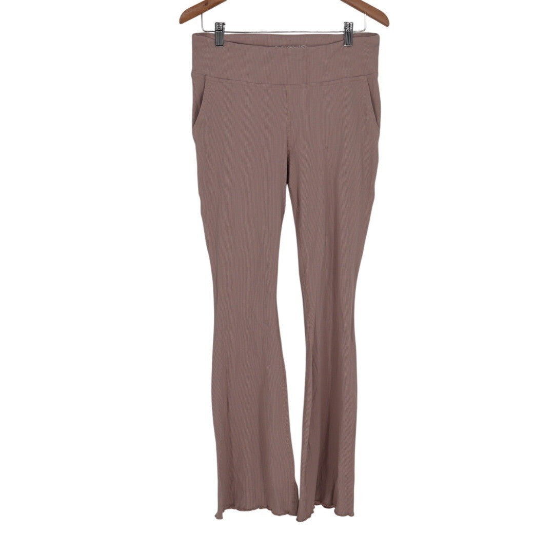 Outdoor Voices Ribbed Flare Leggings Pants Taupe XL