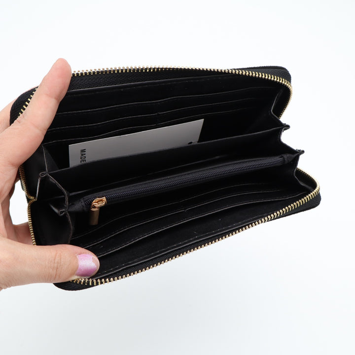 Ahdorned Womens Wallet Core Black Suede Zip Around Credit Card Slots Purse